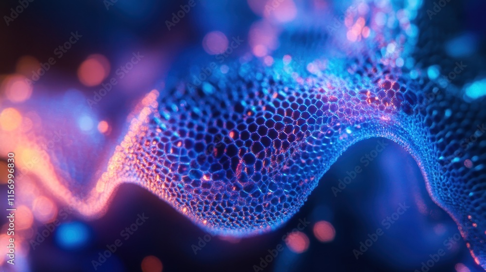 Aufkleber Abstract glowing blue and orange wave pattern with hexagonal texture.
