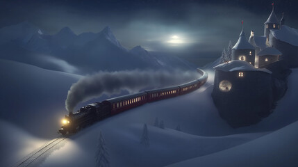 Train ride in winter time.