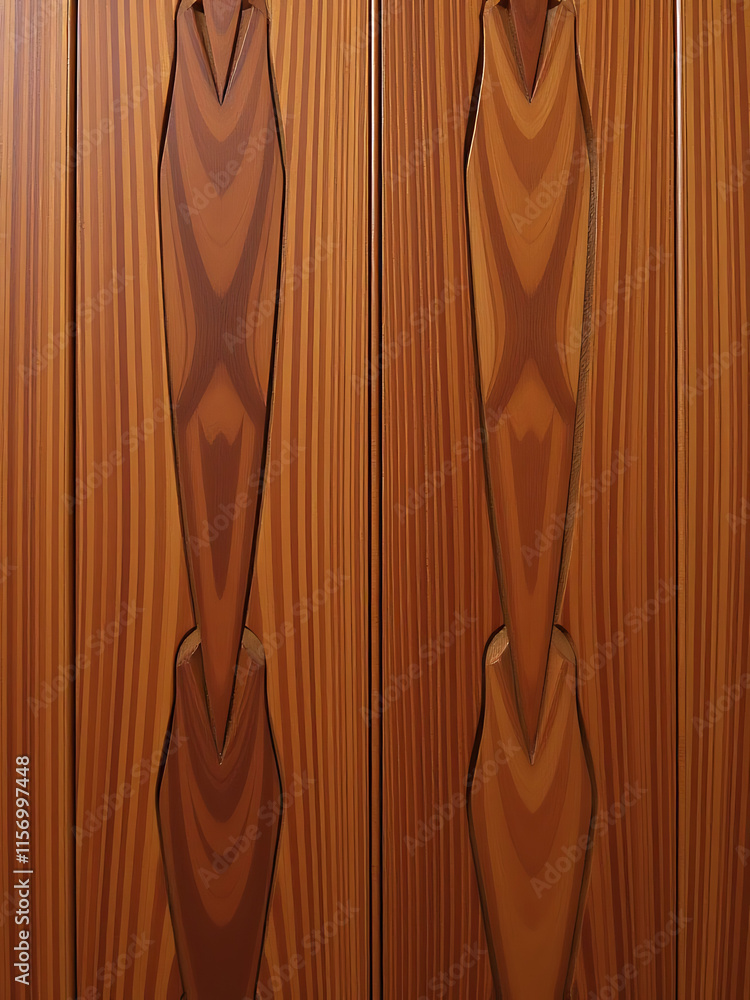 Poster The Cherry Wood Panel Features A Distinctive Textured Pattern Created By Interlocking Grain Lines. 00003
