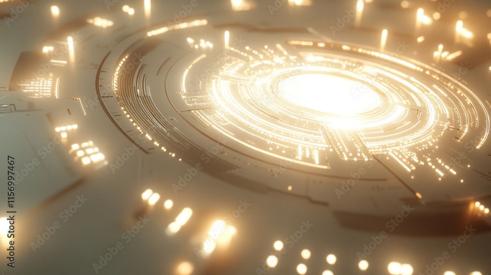 Poster abstract glowing circular technology interface.