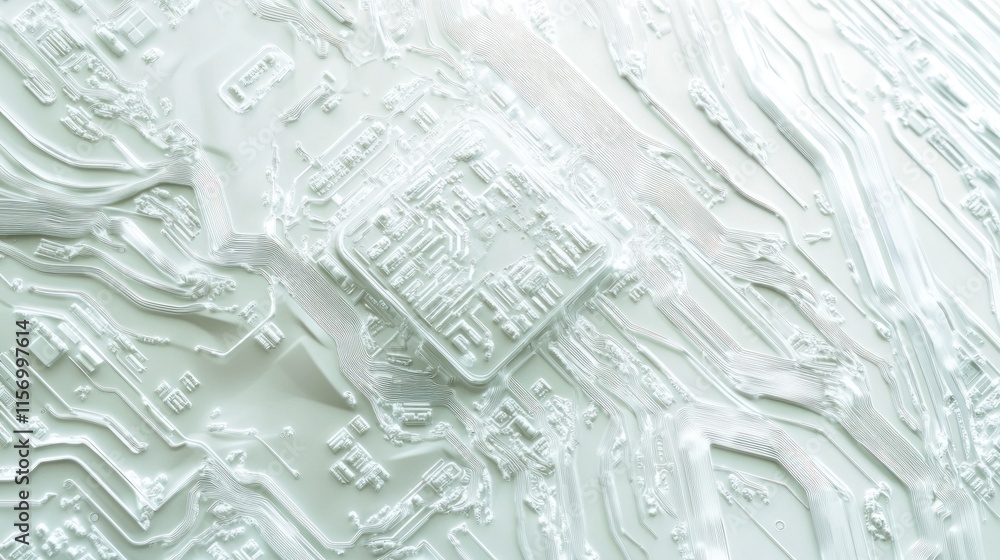 Poster Abstract white circuit board texture with central processor.