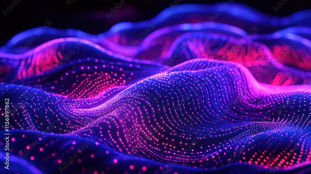 Aufkleber abstract glowing pink and blue particle wave background.