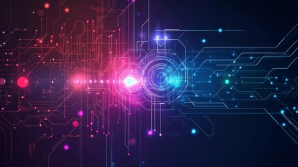 Futuristic digital circuit board background.  Neon lights, technology, innovation.