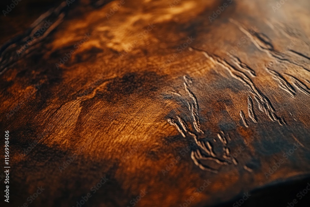 Aufkleber close-up of dark brown wood grain texture with natural patterns and variations in tone.
