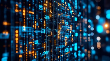 Obraz premium Abstract digital data flow, binary code, glowing lines and numbers. Futuristic technology concept.
