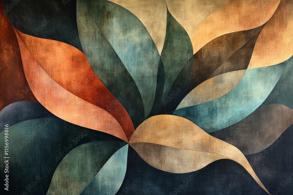 Poster A dynamic composition of overlapping earthy-toned leaves creates a vibrant and captivating abstract artwork, capturing the essence of nature's fluidity.