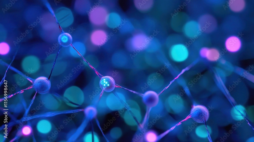 Fototapete abstract neural network connection, glowing nodes and lines.