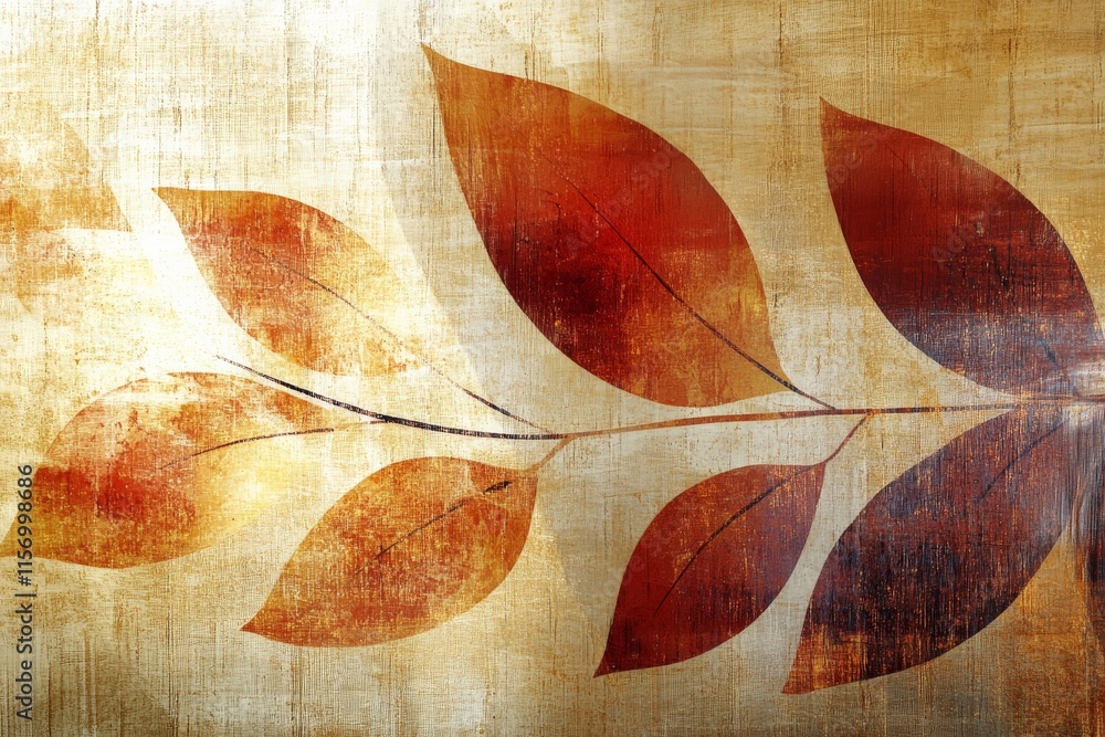 Aufkleber A rustic artistic depiction of stylized leaves in various warm tones, creating a harmonious and inviting composition full of natural elegance and allure.