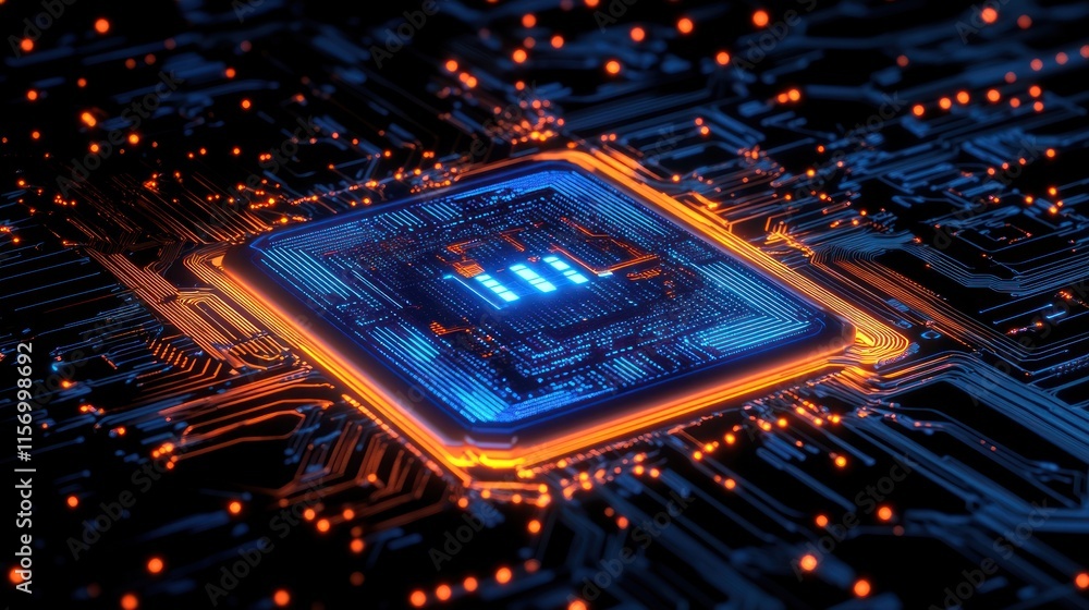 Aufkleber close-up of a glowing central processing unit (cpu) on a circuit board. (1)
