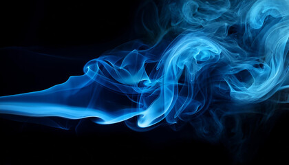 Fototapeta premium Abstract blue smoke moves on black background. Swirling smoke.