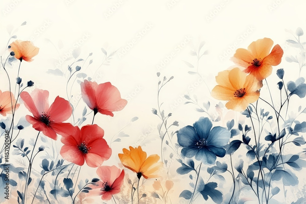 Poster a striking blend of red and blue flowers set against a crisp white backdrop, offering a dynamic and 