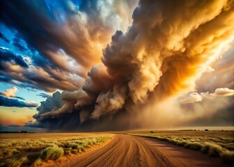 Ominous Dust Storm Over Barren Landscape - Dramatic Late Afternoon Clouds