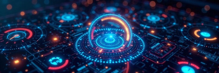 Futuristic dashboard with holographic interface and space elements , high tech, holographic interfaces