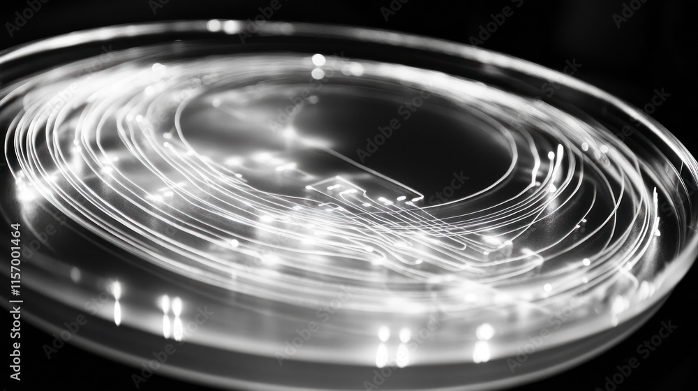 Aufkleber abstract black and white image of glowing fiber optic lights in circular pattern.