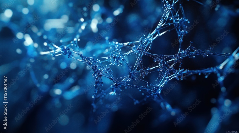 Aufkleber Abstract blue network structure, complex interconnected nodes, digital rendering.