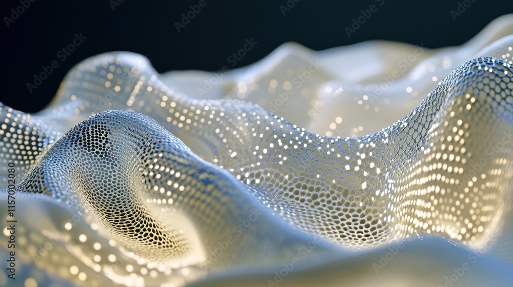 Leinwandbilder abstract wavy surface with illuminated dots, resembling flowing fabric or data visualization.