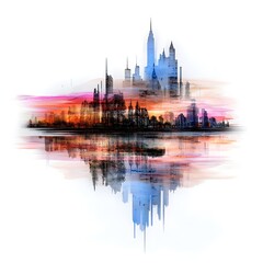 Fototapeta premium Abstract City Skyline Reflection with Colorful Gradient and Light