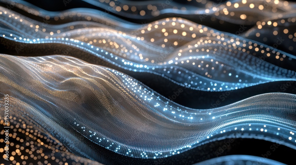 Aufkleber abstract flowing light waves with glowing particles.