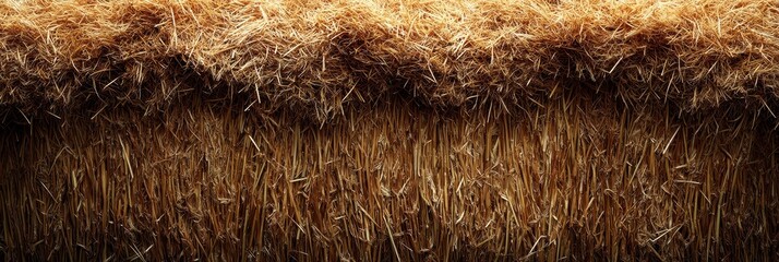 Fototapeta premium Hay Texture Background, Straw Pattern, Dry Golden Grass Mockup, Dry Baled Hay Bales Stacks Banner