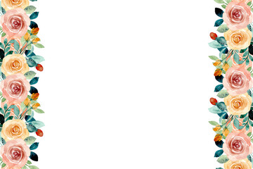 Beautiful watercolor flowers and leaf frame for background.