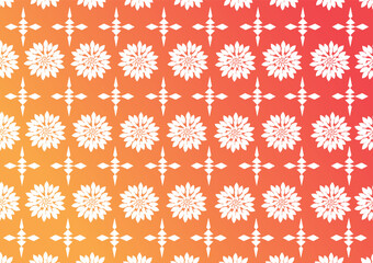 Illustration of seamless pattern of white floral shapes on orange background.