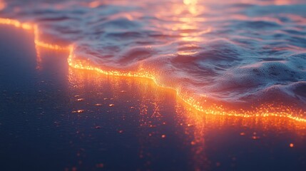 Obraz premium Fiery sunset reflecting on ocean wave.