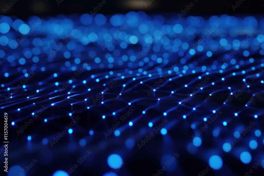Poster abstract blue glowing network nodes and connections. (1)