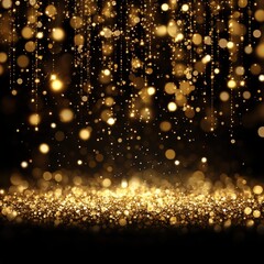 Naklejka premium Festive background with shimmering golden glitter and sparkling particles, for celebrations