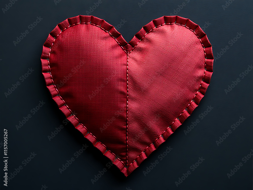 Poster textile patchwork heart stitched on a dark background providing ample copy space for design ideas. 0