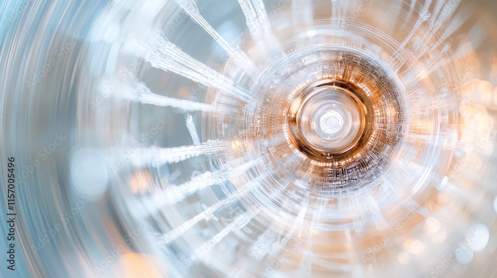 Poster abstract circular light tunnel with glowing center and radial lines.