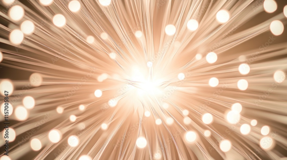 Poster abstract light burst, radiating lines and glowing particles.