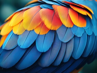 Fototapeta premium Vibrant parrot feathers in multicolor patterns with close texture detail