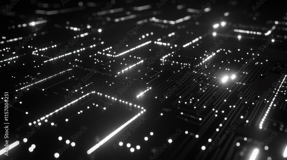 Poster abstract glowing circuit board lines and nodes.