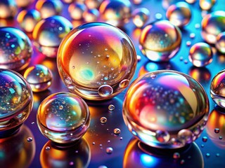 Panoramic Image of Round Gel Serum Drops on Isolated Background