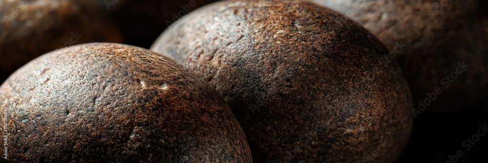 Aufkleber close-up of dark brown spherical objects with textured surfaces.