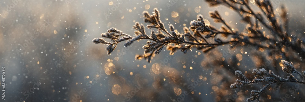 Poster frosty winter branch with bokeh background. (3)