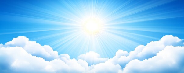 Blue sky adorned with clouds, featuring a beautiful landscape with orange sun        Clouds飘浮于蔚蓝天空之上，美丽景色中点缀着橙色的太阳        A stunning landscape with clouds in a blue sky, and an orange sun casting a