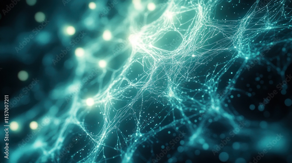 Poster Abstract teal glowing network structure.
