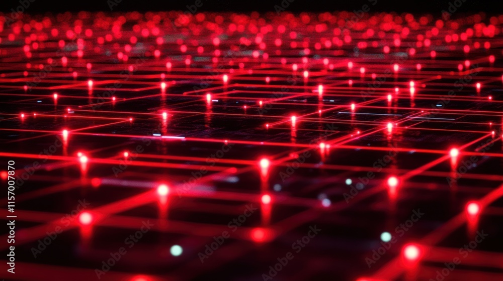 Leinwandbilder abstract red glowing grid network data connection.
