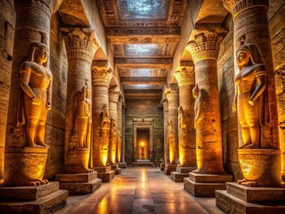 Panoramic View: Mysterious Interior of Ancient Egyptian Temple, Tomb & Pyramid