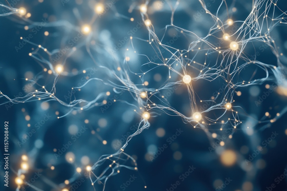 Fototapete abstract neural network illustration; glowing nodes and connections.