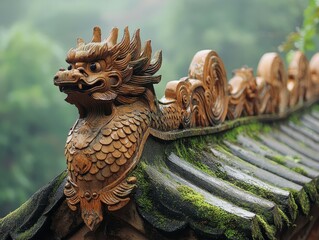 Obraz premium Dragon sculpture, ancient myth symbol, architecture, mythology, legend, creature