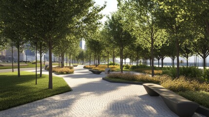 Obraz premium A serene urban green space with trees.