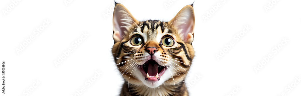 Aufkleber Surprised Cat With Huge Eyes Appears In An Isolated Portrait Created Using E Techniques On A White Background. 00002