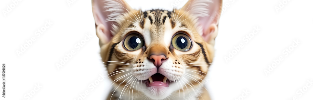 Aufkleber Surprised Cat With Huge Eyes Appears In An Isolated Portrait Created Using E Techniques On A White Background. 00003
