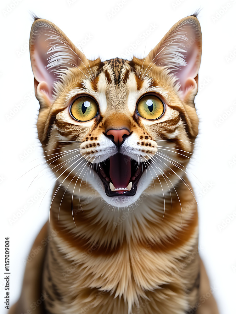 Poster surprised british cat has huge yellow eyes and is isolated on a transparent background created by an