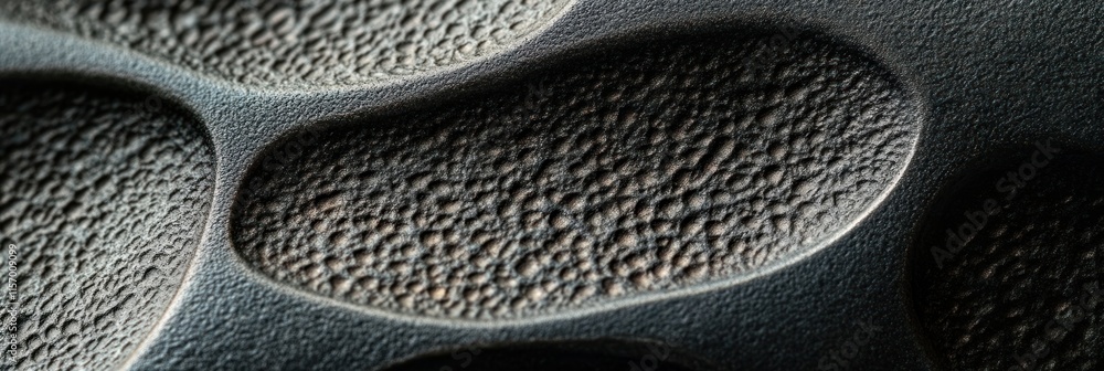 Poster abstract dark gray textured surface with irregular organic shapes and dimpled pattern.