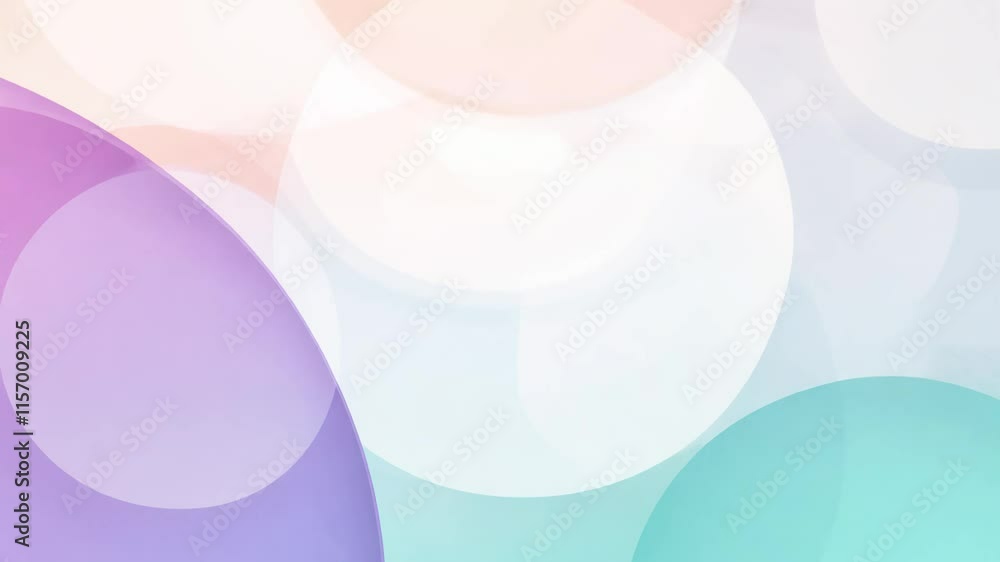 Poster pastel circles video with a slow pan left, using diffused light and soft highlights