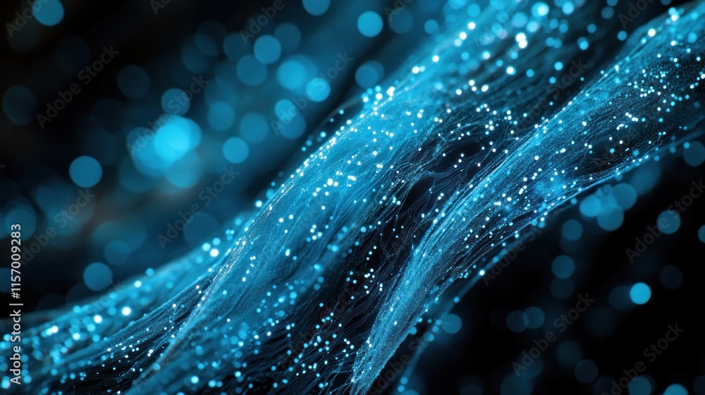 Poster Abstract blue particle wave with bokeh lights.