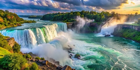 Panoramic View of Majestic Niagara Falls, Breathtaking Waterfall Landscape